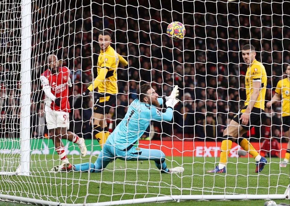 Alexandre Lacazette's effort was palmed in by Wolves goalkeeper Jose Sa