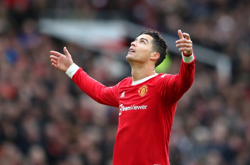 An exasperated Cristiano Ronaldo looks to the sky after missing a chance