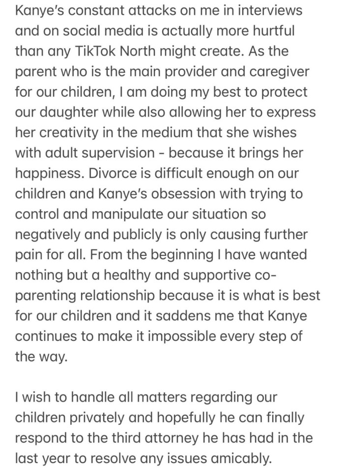 Kim posted this statement on her Instagram account