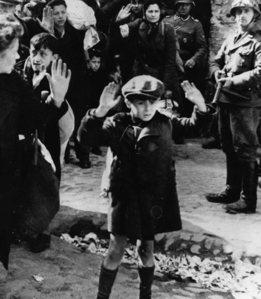 A Jewish boy and his family being taken into captivity by the Nazis