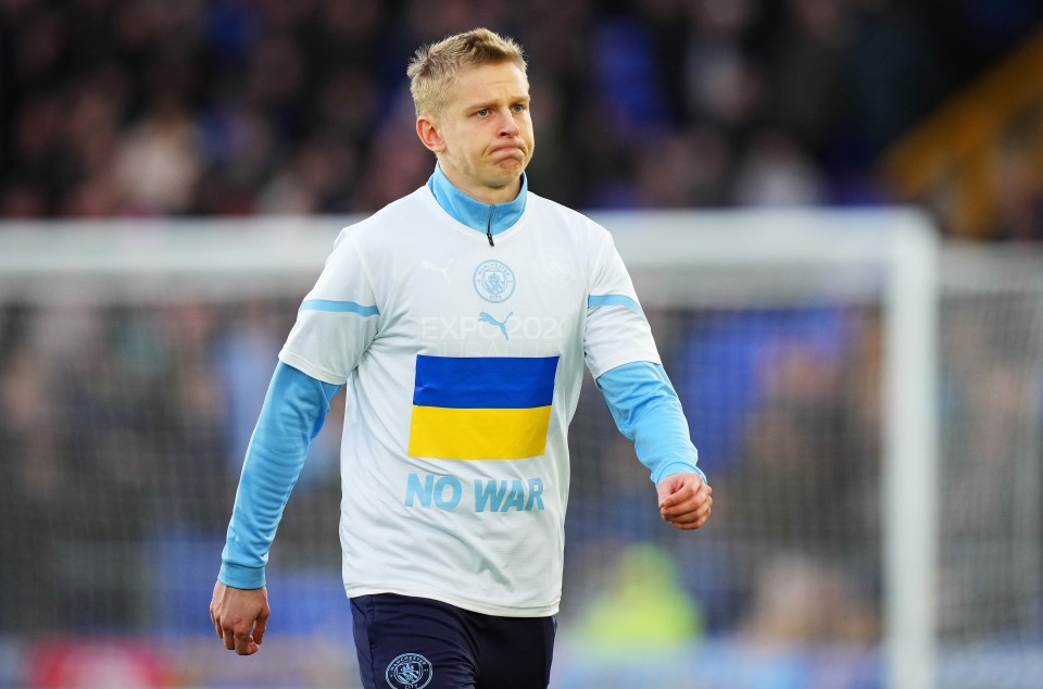 Ukraine international Oleksandr Zinchenko was visibly moved prior to City's clash against Everton