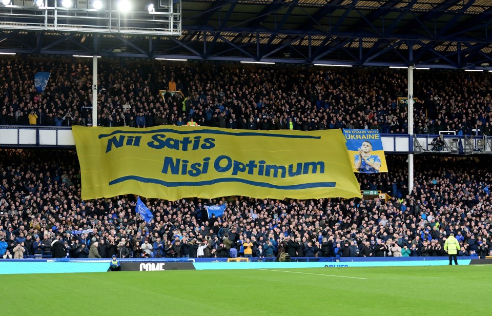 Everton fans showed their support for Ukraine following Russia's invasion of the country