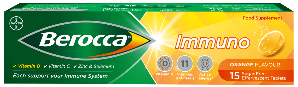 Berocca Immuno contains ten immunity-supporting vitamins and minerals