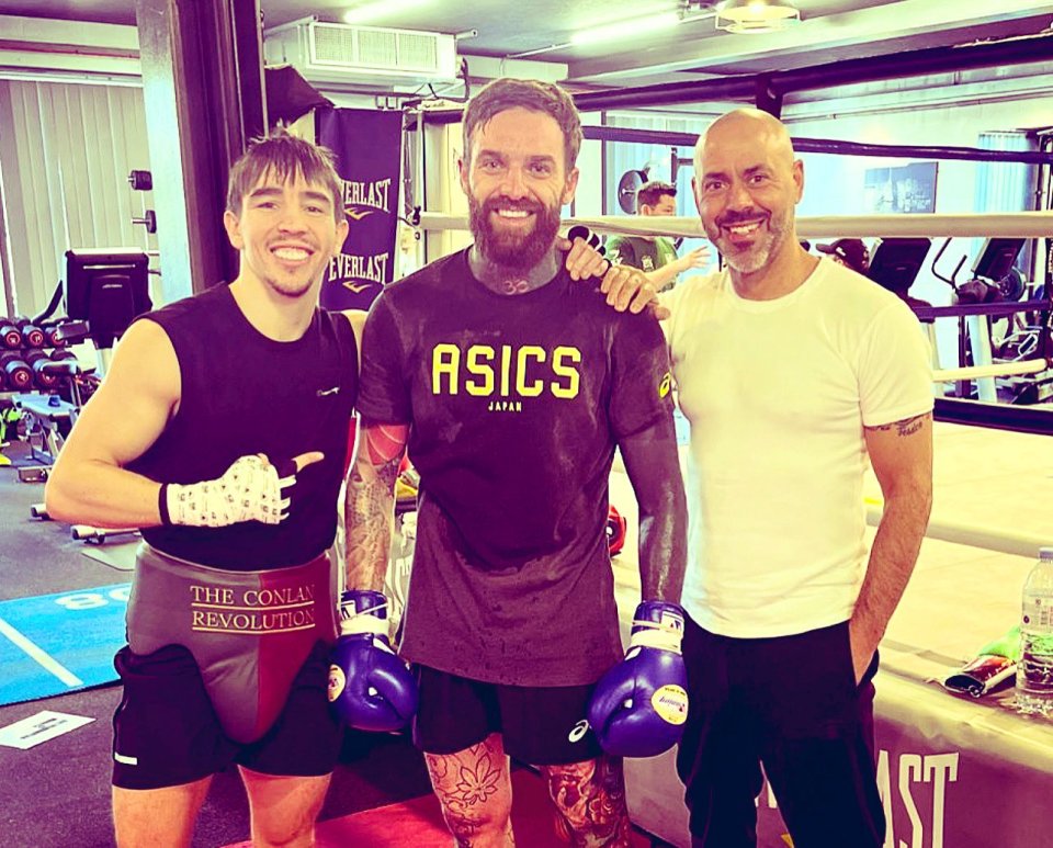 Michael Conlan, Aaron Chalmers and trainer Adam Booth