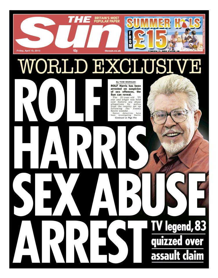 The Sun exclusively covered Rolf Harris's arrest in 2013