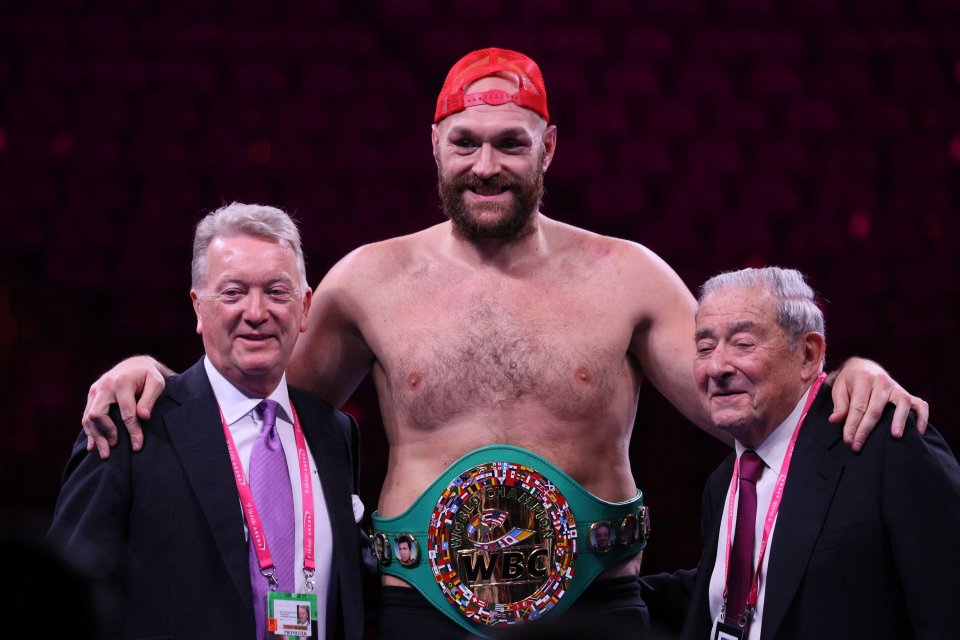 Frank Warren, WBC champion Tyson Fury and Bob Arum