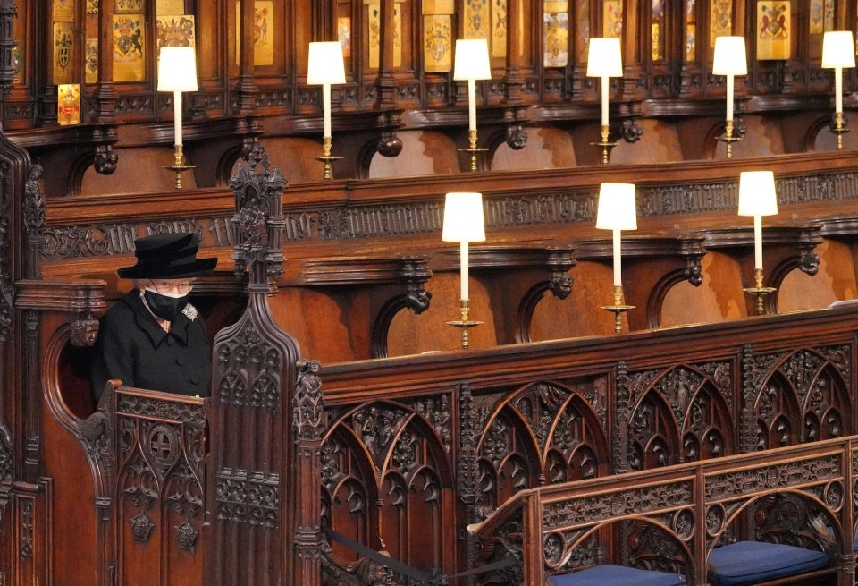 The Queen sitting alone at Prince Philip’s funeral in April 2021