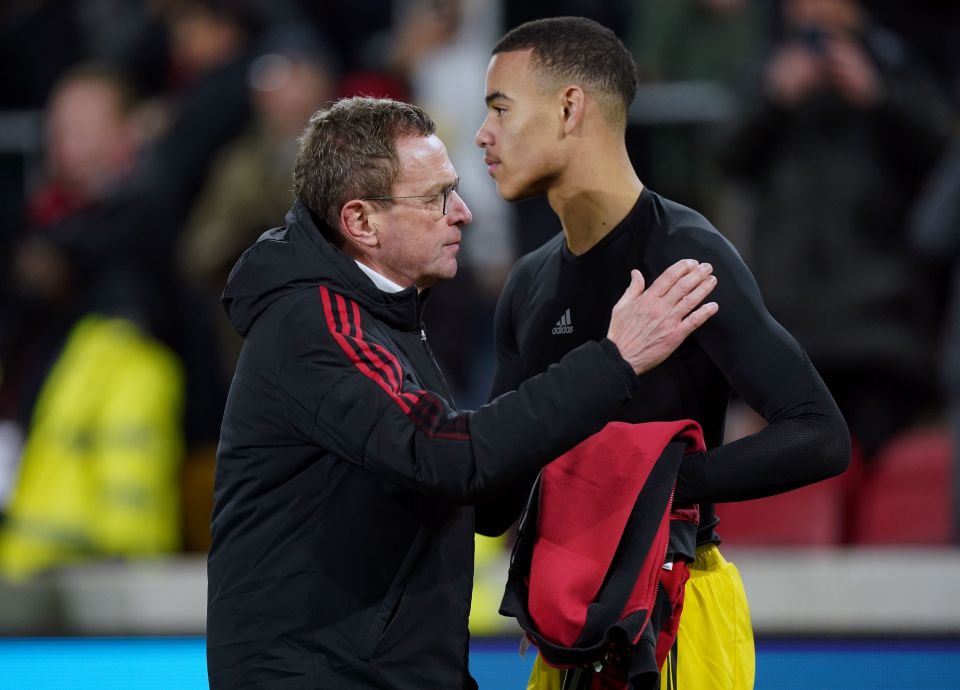 Ralf Rangnick and Mason Greenwood in January