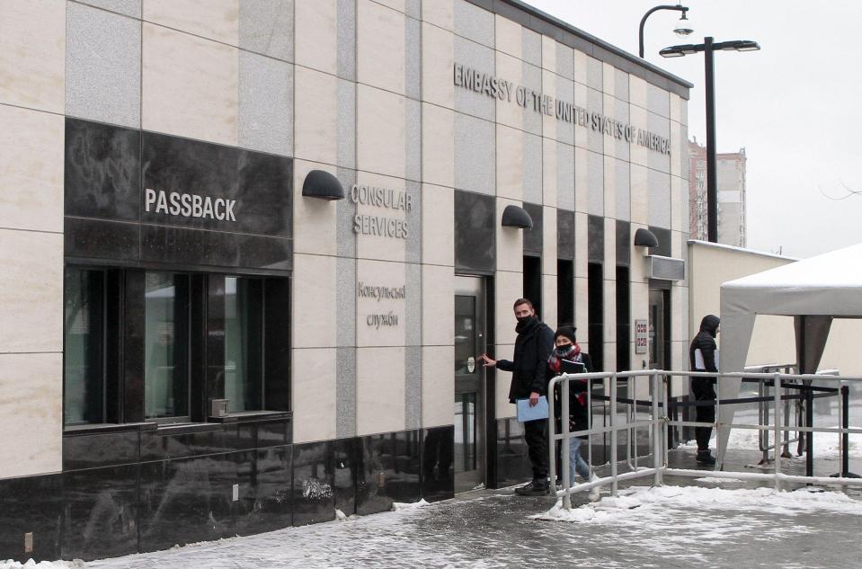 The US embassy in Kyiv - staff have reportedly been moved out of Ukraine