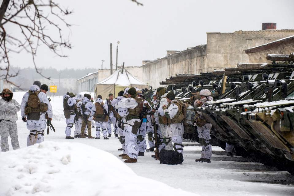 Ukrainian servicemen at their base in Kharkiv