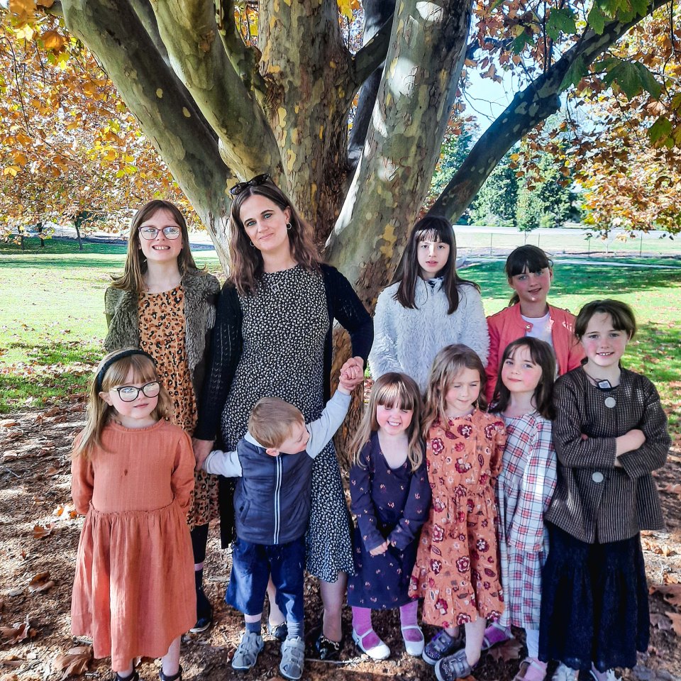 Claire with her nine children; Georgina, Charlotte, Franchesca, Abigail, twins Catherine and Elizabeth, Rose, Martina, and Michael.