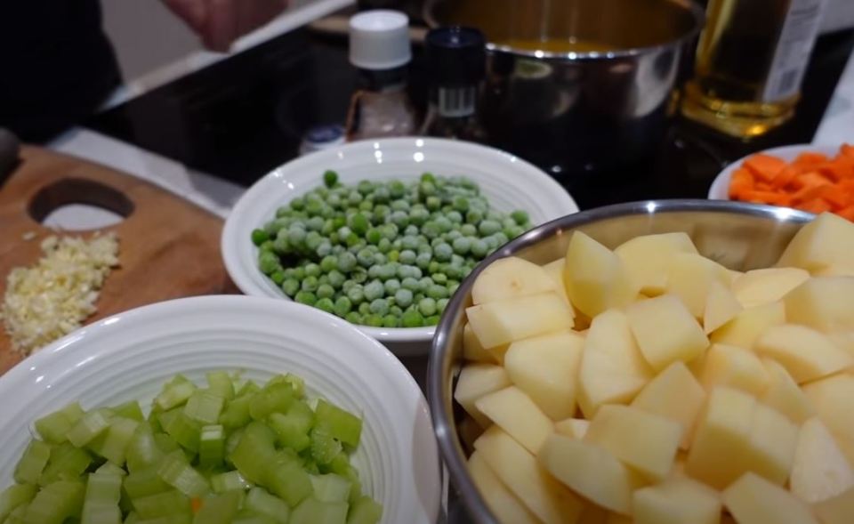 The piles and piles of vegetables Noel used to make vegetable soup for his family of 22