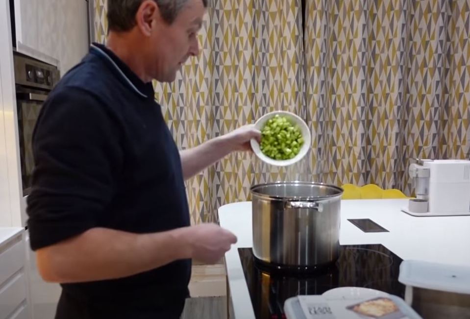 He put all the vegetables into a large pan and blitzed them up to make a hearty soup