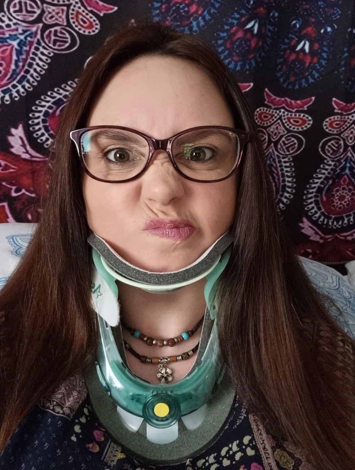 Louise in her neck brace