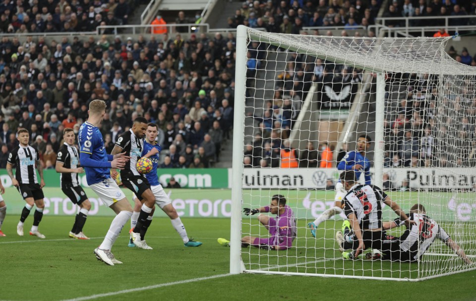 Jamaal Lascelles can't help putting through his own net to give Everton a 36th-minute lead