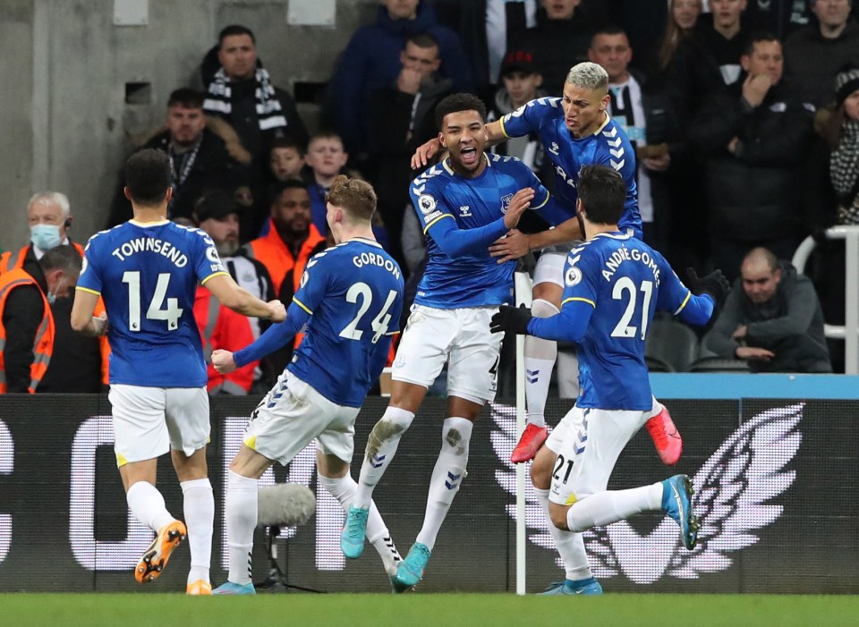 The Toffees briefly rejoice after sneaking in front with an own goal