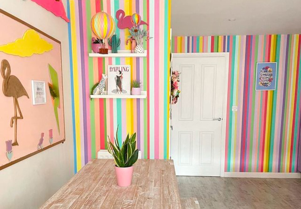 She showed off her kitchen area after her rainbow-themed transformation