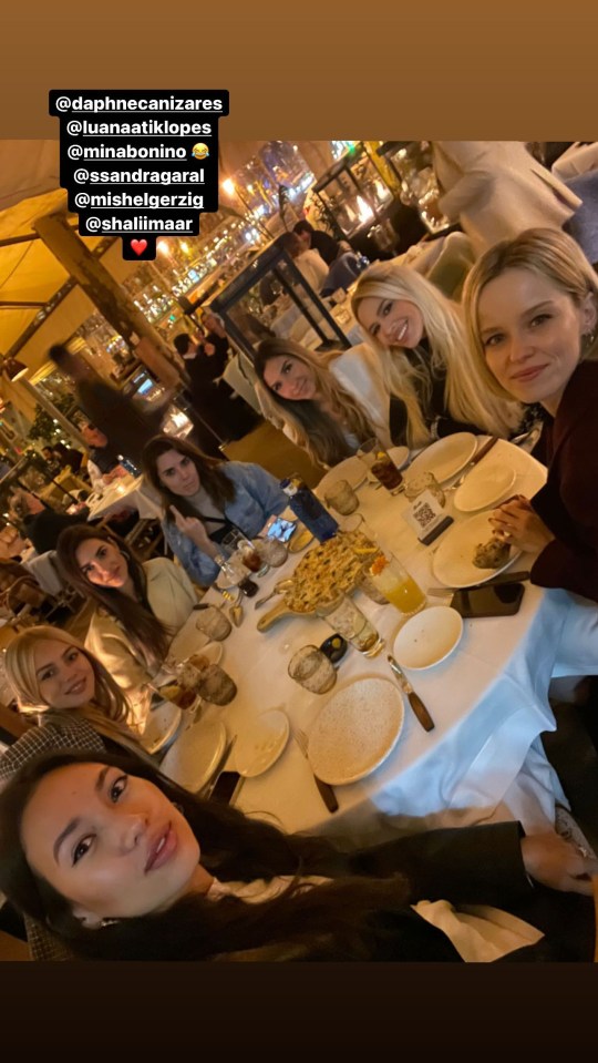 Real Madrid's glam Wags dine together in Madrid, from left Shalimar Heppner, Mishel Gerzig, Sandra Garal, Mina Bonino, Luana Atik Lopes, Karoline Lima, Daphne Canizares