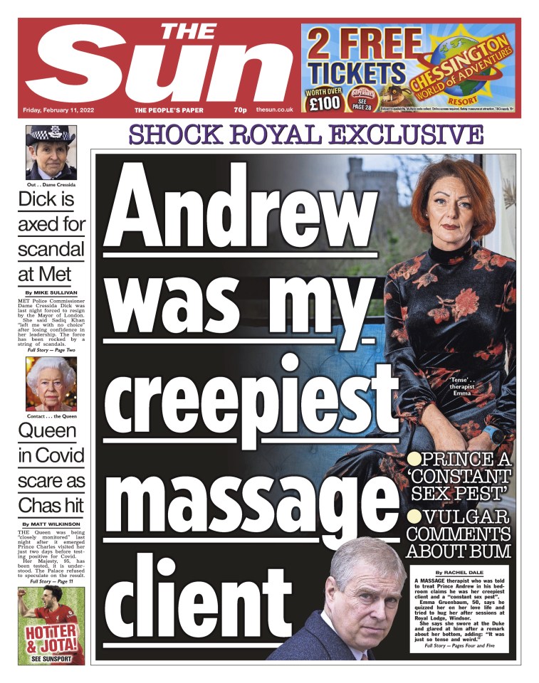 The Sun told how massage therapist Emma Gruenbaum called Andrew a 'constant sex pest' at sessions