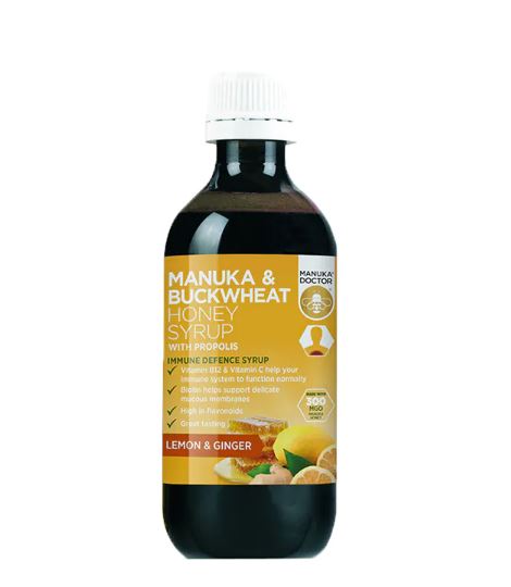 Manuka Doctor’s manuka & buckwheat honey syrup contains vitamins B12 and C to help your immune system function normally