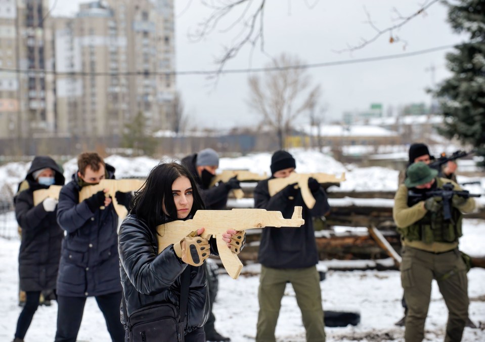 Some civilians have also been training with wooden weapons