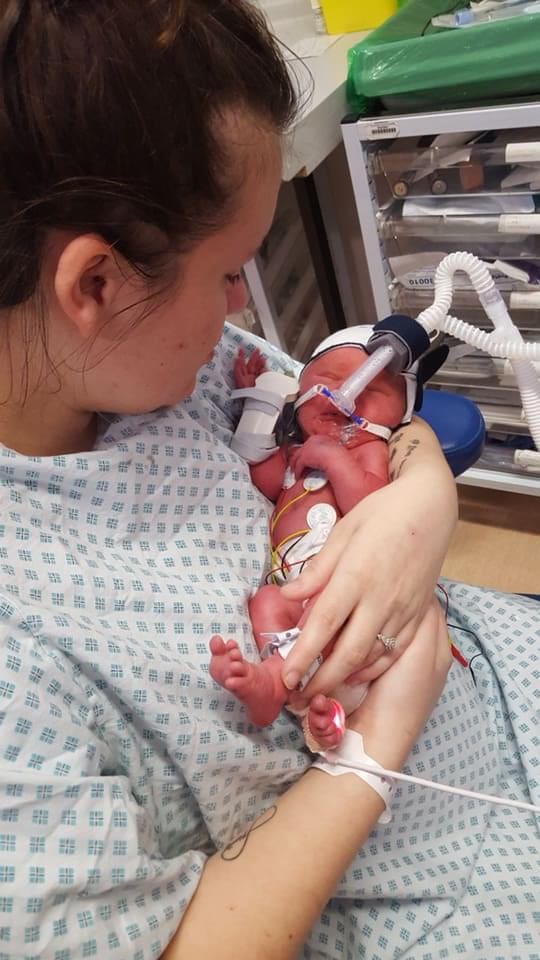 Her first child Ezra arrived six weeks prematurely, weighing a tiny 5lb 10oz