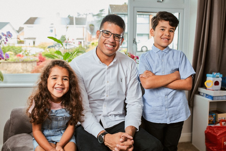 Lee is pictured above with his daughter Annabel (left) and his son Myles (right)