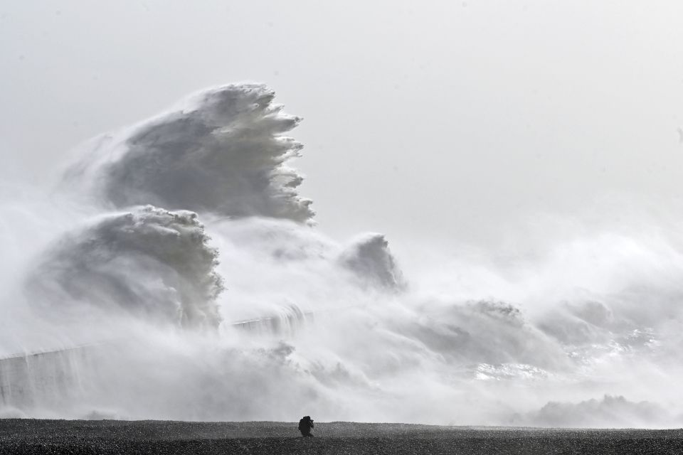 The storm whipped up terrifying waves in Newhaven, East Sussex