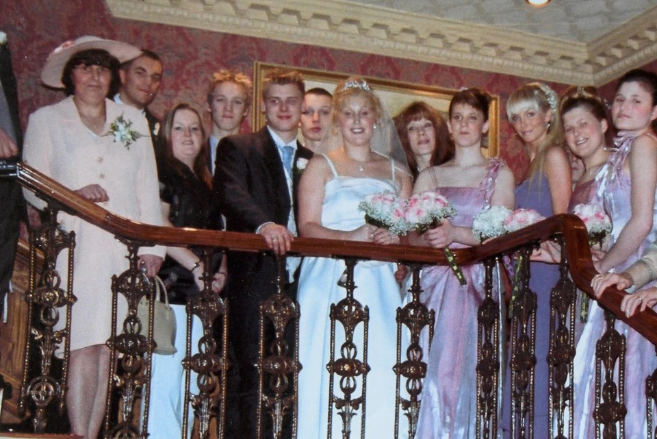 The tragic death of Sarah Harding prompted her best friend Joanne's mum Jean (far left) to get checked (pictured Sarah at Joanne's wedding in 2004)