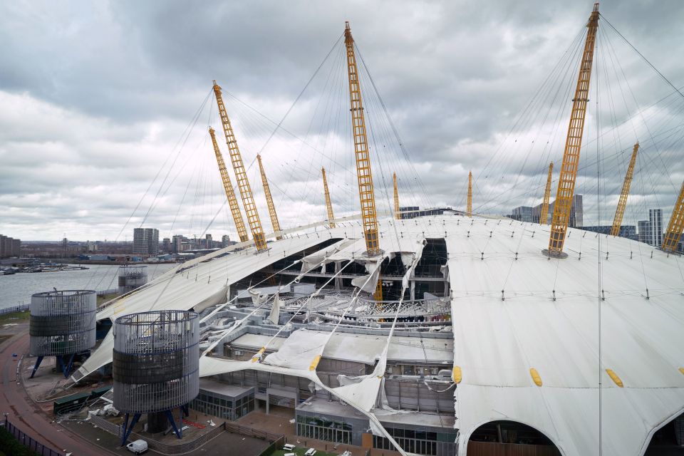 Around 1,000 people were evacuated as the wind ripped off the roof