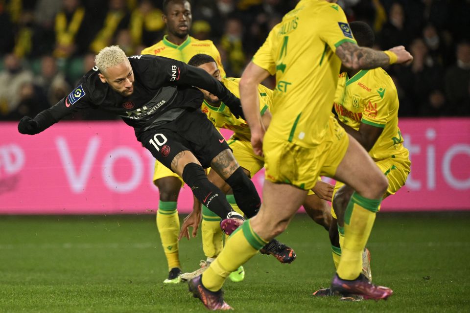 Brazilian forward Neymar scored in PSG's 3-1 defeat against Nantes on Saturday