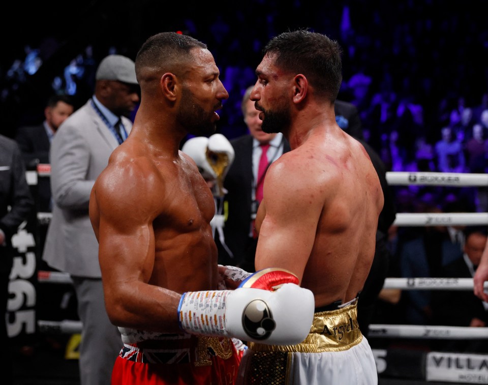 Kell Brook and Amir Khan embrace after their grudge match