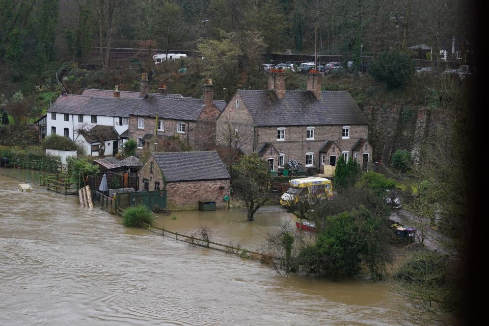 The River Severn has burst its banks in Ironbridge, Shropshire