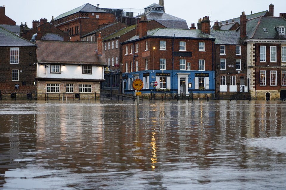 The River Ouse in York city centre has burst its banks ahead of Storm Franklin