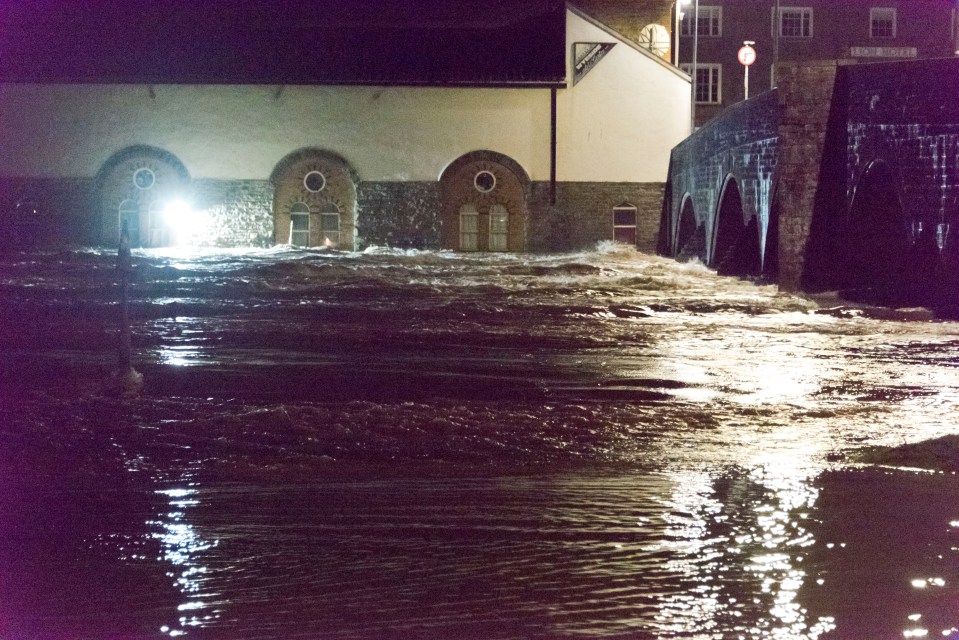 The River Wye burst its banks at Builth Wells in Powys overnight