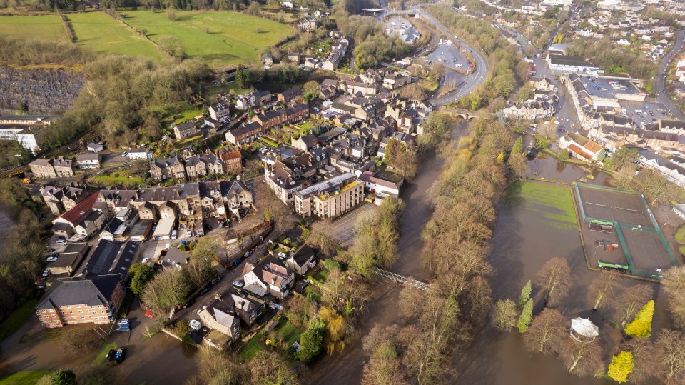 Matlock in Derbyshire is surrounded by floodwater