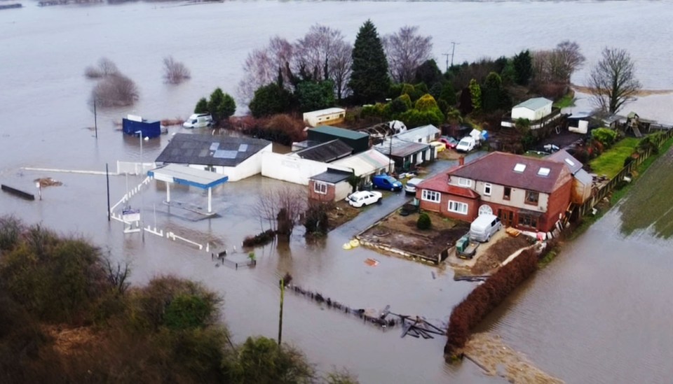 Homes in Castleford, West Yorkshire has been completely cut off by flooding today