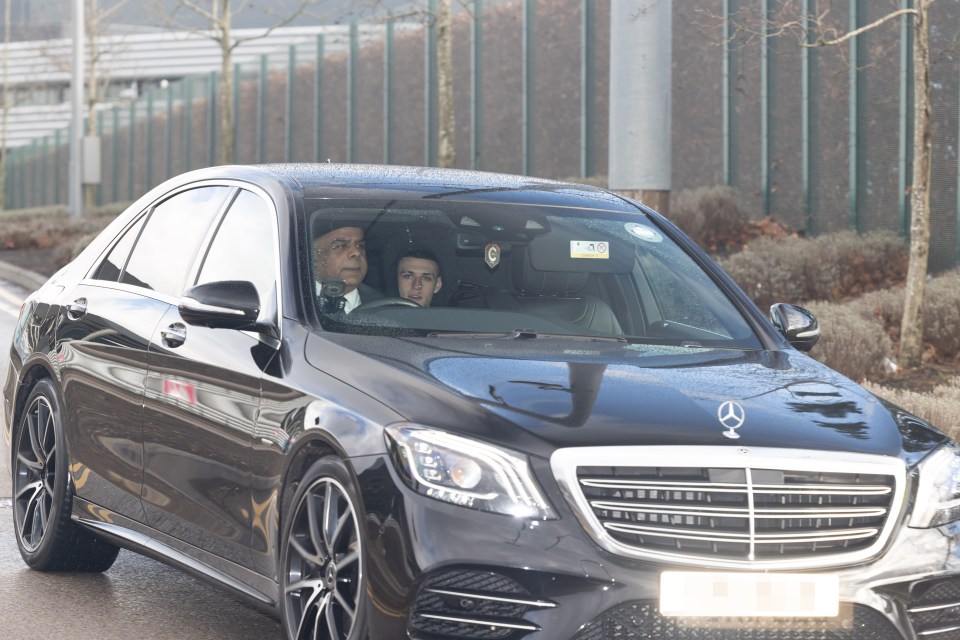 The England and Man City star was driven away from training in a Mercedes