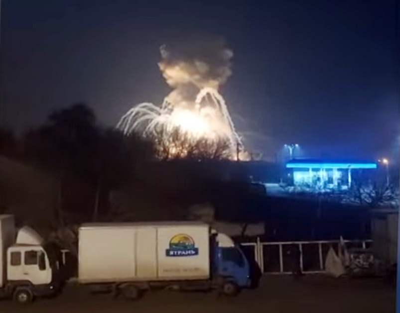 Pictures appear to show explosions caused Russian missiles in the Sumy area