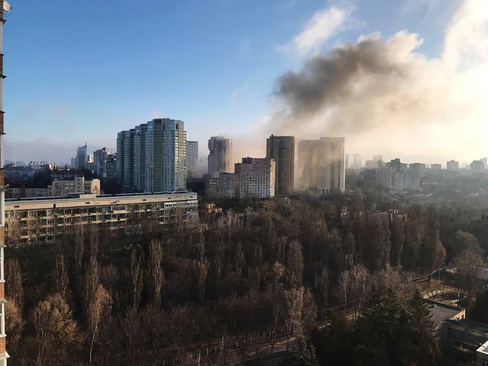 Smoke billowing across the Ukrainian capital