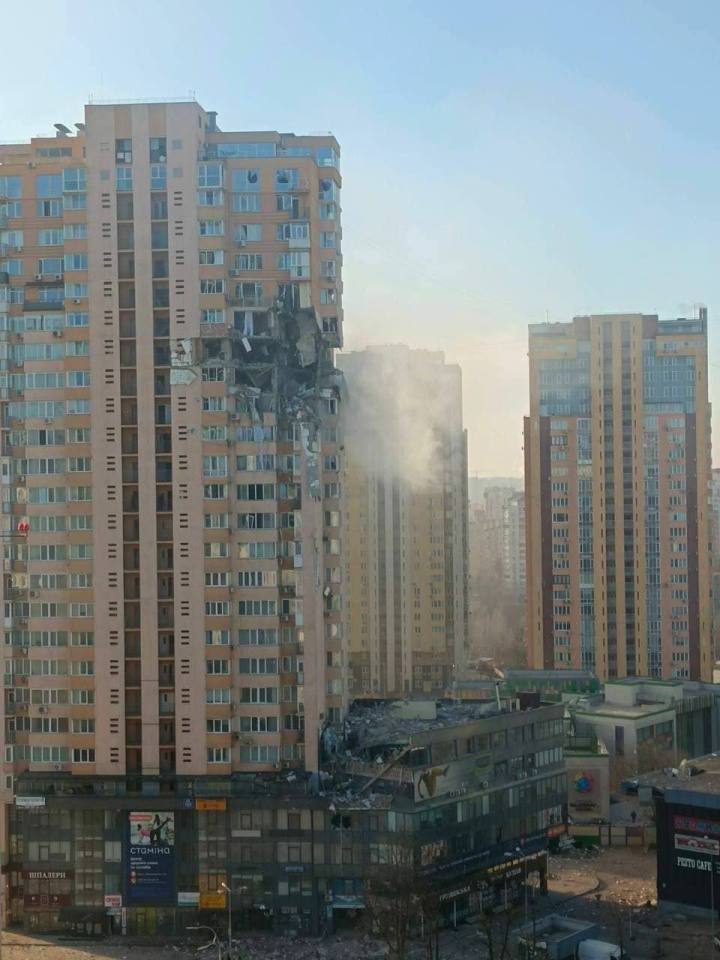 A chunk of the building was blown away in the strike