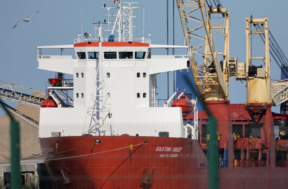 Russian cargo ship Baltic Leader is seen after it was diverted for allegedly violating EU-imposed sanctions