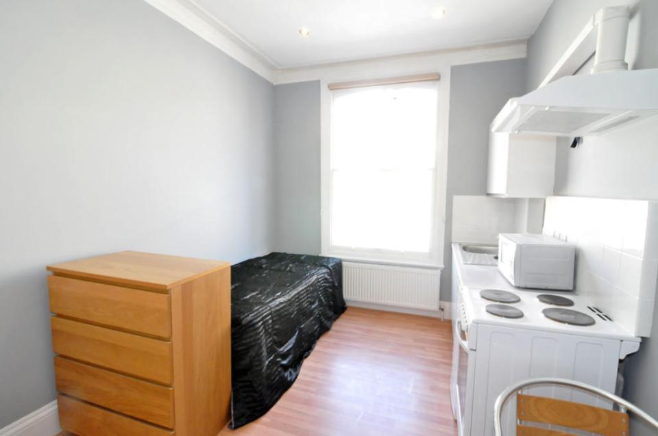 The tiny flat is available for £800 per month excluding bills