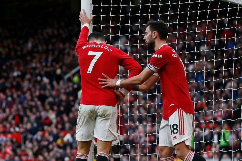 Bruno Fernandes consoles Portugal team-mate Cristiano Ronaldo as Man Utd stuttered to another Prem stalemate, 0-0 at home to Watford