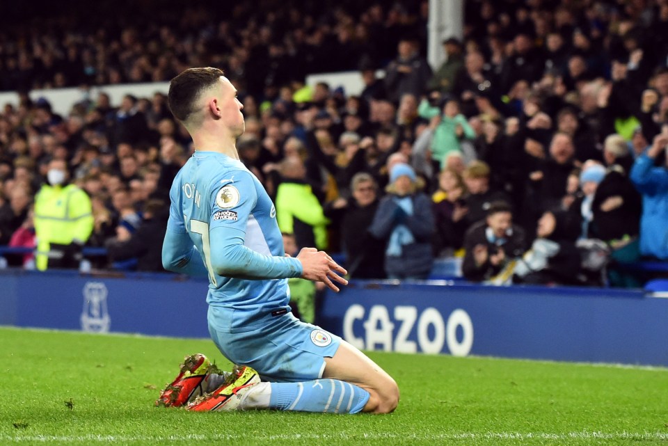 Foden wheeled away in delight after firing home from close range at Goodison Park