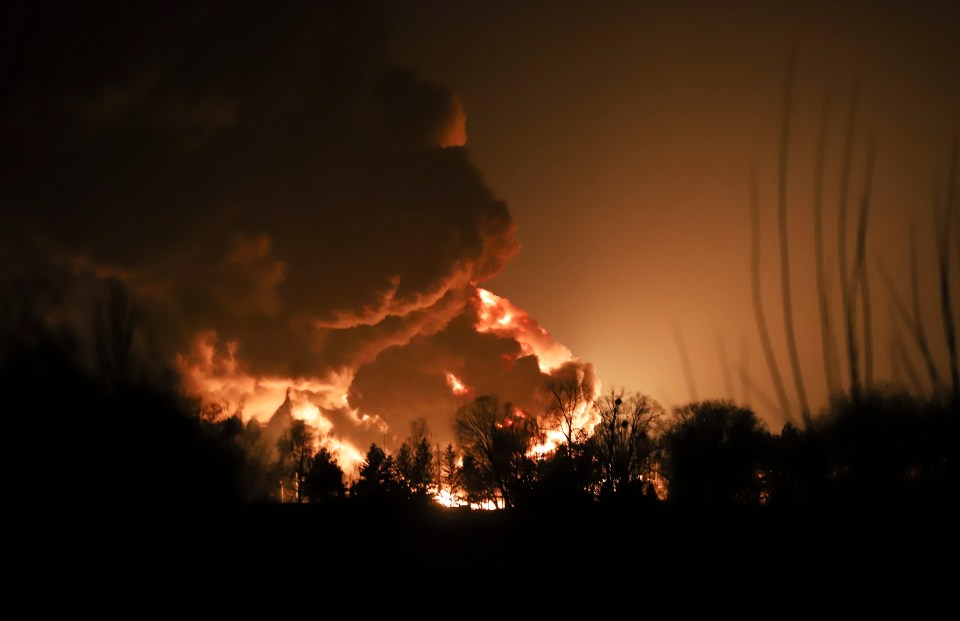 Smoke billowed over Vasylkiv on Saturday night