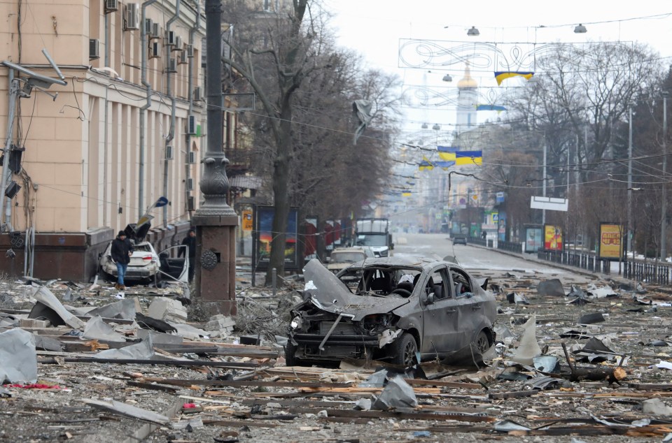 The aftermath of a Russian strike in Kharkiv on Tuesday morning