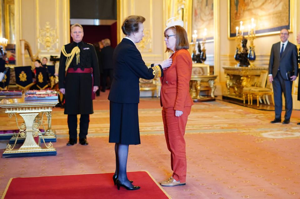 Dame Sarah Gilbert was presented with her damehood by Princess Anne yesterday