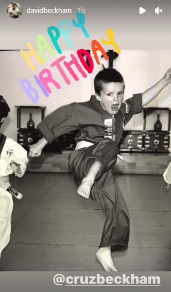 The youngster performed a karate kick in his dad’s Instagram tribute post