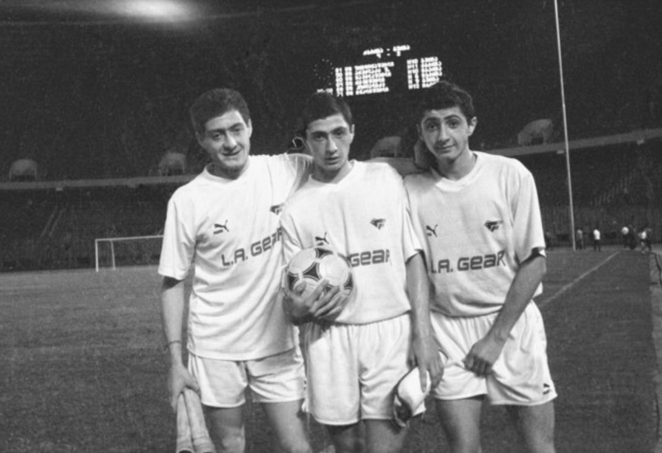 Shota Arveladze (centre) with his brothers Revas and Archil in Dinamo colours